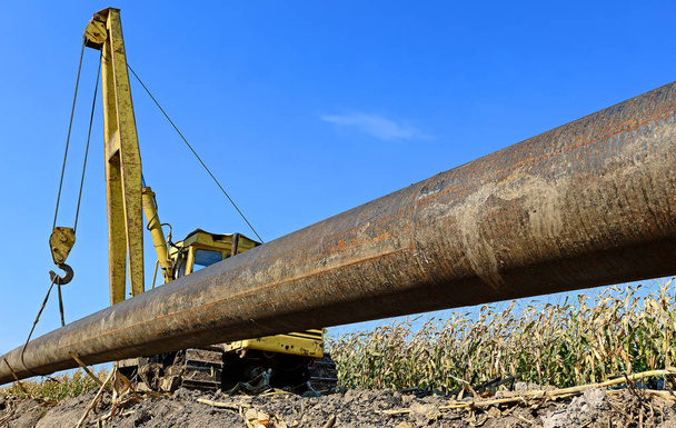 pipelayer machine at work. Pipe in the field - Photo, Image