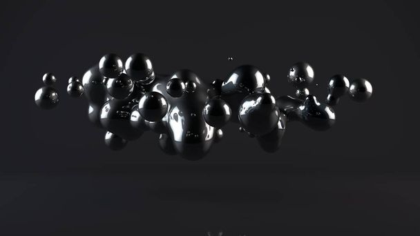 Illustrazione 3D di una palla di metallo, scende in uno Studio buio. Una goccia di cromo, titanio, platino o argento. Astrazione, rendering 3D
. - Foto, immagini