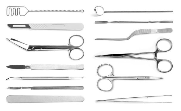 Set with different instruments on white background. Medical objects - Photo, image