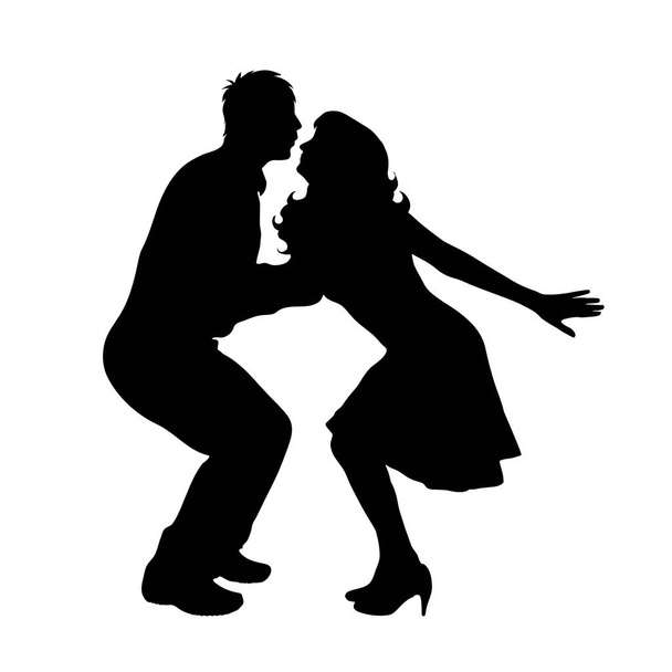 Vector silhouette of couple who dances on white background. - Vector, Image