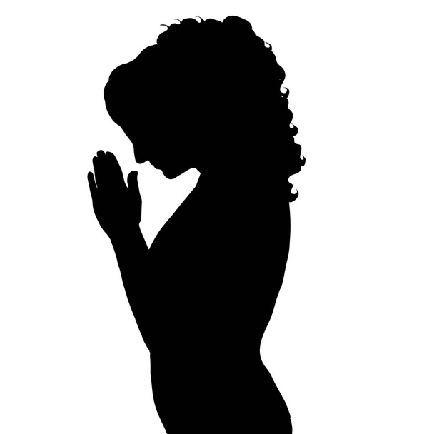 Векторний силует жінки, що молиться на білому тлі
. - Вектор, зображення