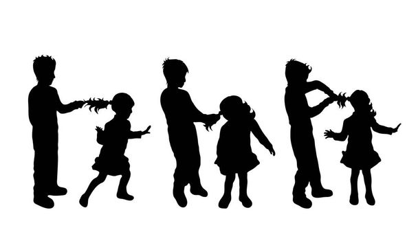 Vector silhouette of siblings on white background. - Vector, Image