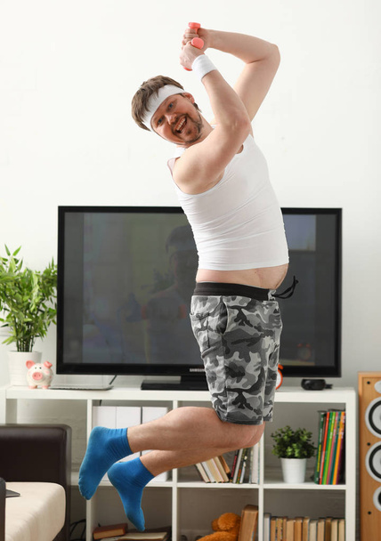 young caucasian brunette man jump - Zdjęcie, obraz