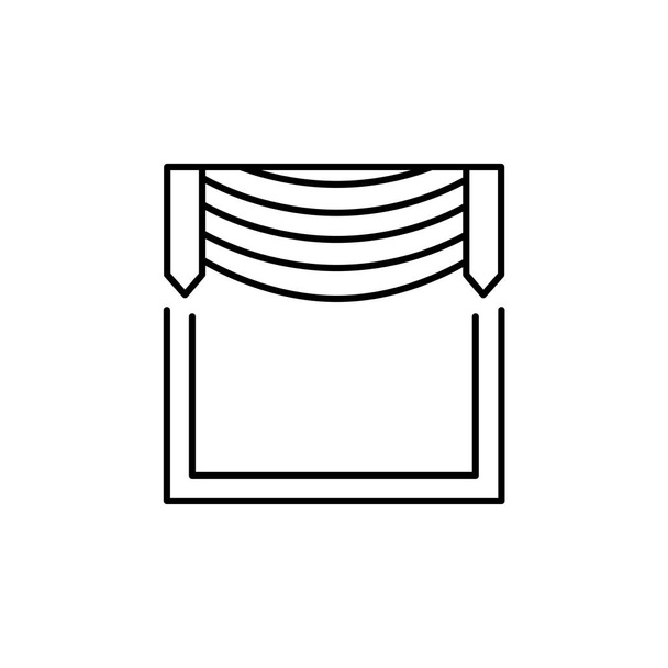 Vectorillustratie van weefsel valance met centrale swag. Lijn pictogram van venster gedrapeerd gordijnkast. Geïsoleerde object op witte achtergrond - Vector, afbeelding