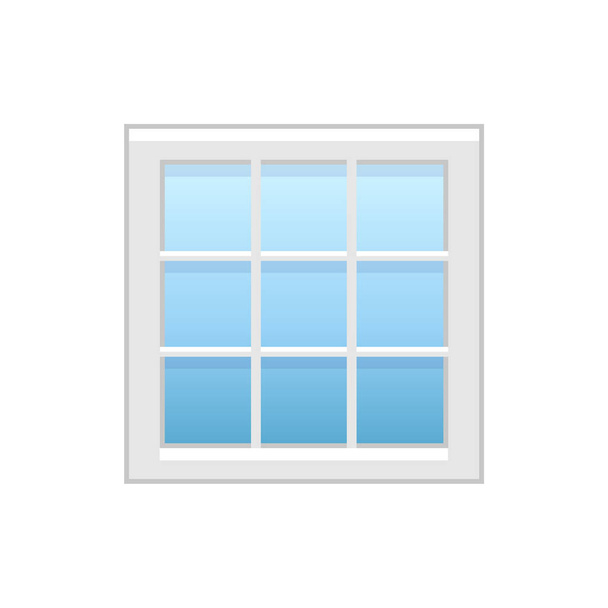 Ilustración vectorial de ventana cuadrada de vinilo moderno. Icono plano de gran ventana de aluminio con barras decorativas. Objeto aislado sobre fondo blanco
.  - Vector, Imagen