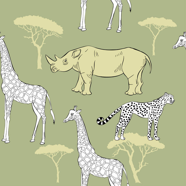 Seamless pattern with savanna animals - Vector, Imagen
