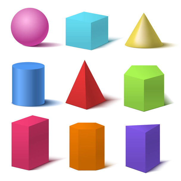Realistic Detailed 3d Color Basic Shapes Set. Vector - Vetor, Imagem
