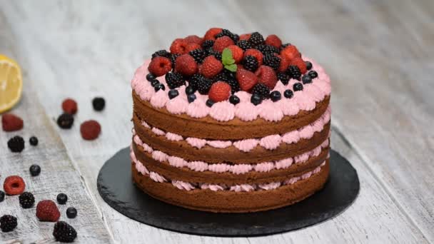 Украшать ягодный торт мятными листьями. Домашний шоколадный торт
. - Кадры, видео