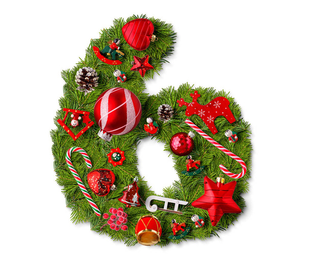 Number 6. Christmas tree decoration on a white background - Foto, Imagem