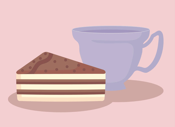 cup with slice of sweet cake - ベクター画像