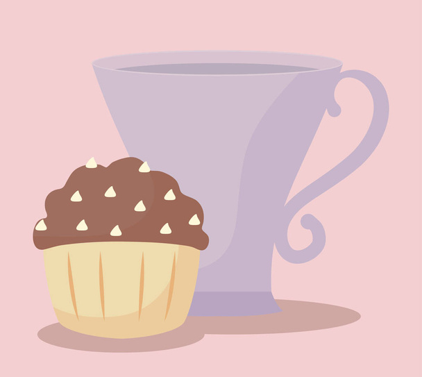 νόστιμα cupcake με εικονίδιο φλιτζάνι - Διάνυσμα, εικόνα