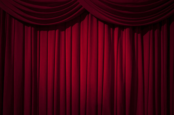Large red curtain stage, with spot lights and dark background - Photo, Image