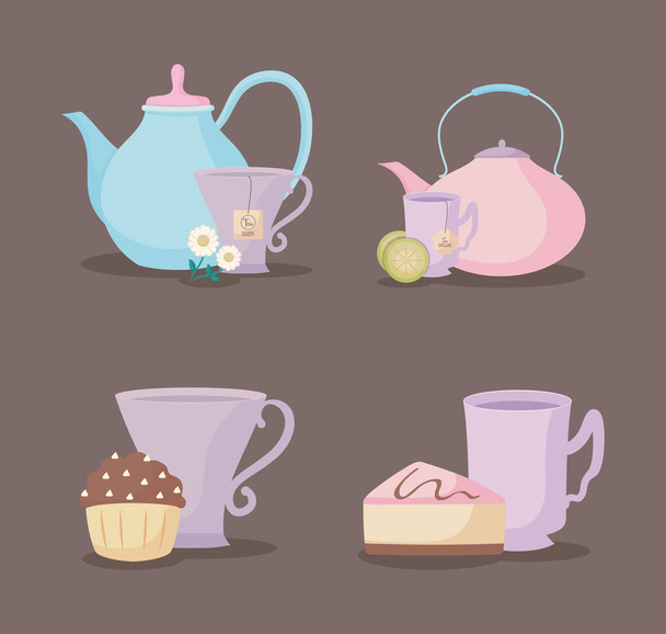 ensemble de théières et tasses icône de thé
 - Vecteur, image
