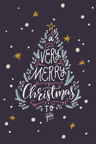 A Very Merry Christmas To You citazione lettering mano. Frase di Natale disegnata a forma di albero di Natale. Invito di vacanza o biglietto di auguri. Illustrazione vettoriale
. - Vettoriali, immagini