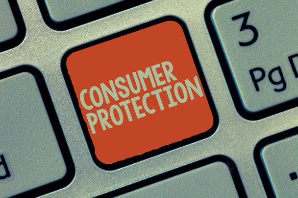テキストを書く消費者保護。消費者の権利保護を確保するための公正取引法のビジネスコンセプト - 写真・画像
