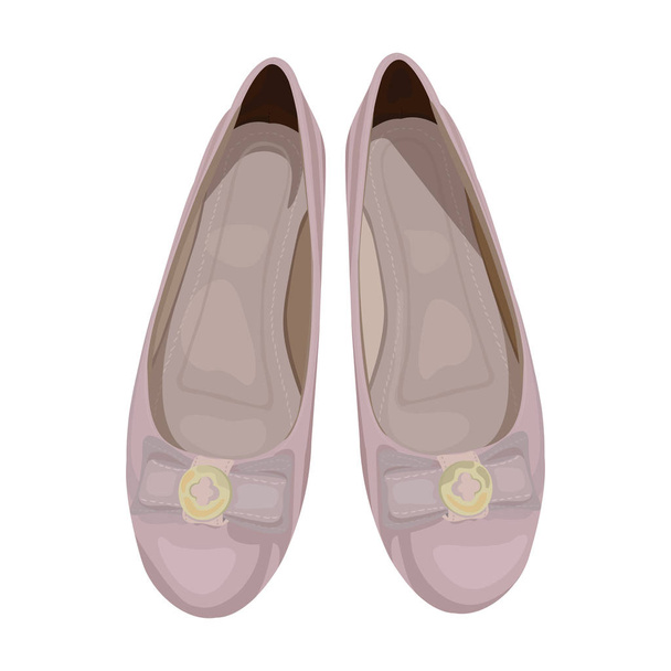Ilustracja wektorowa Pantofle damskie w zakurzone różowy kolor, widok z góry. Rysunek damskiego. Koncepcja buty Dolly - Wektor, obraz