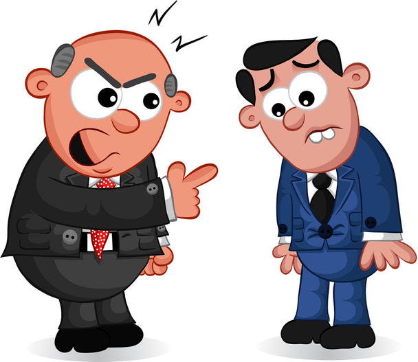 Cartoon Boss Man Shouting w: Employee - Wektor, obraz