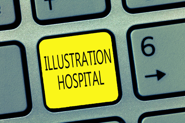 Χειρόγραφο κείμενο γράφοντας εικονογράφηση νοσοκομείο. Έννοια έννοια μοναδική εφαρμογή τέχνη του ιατρικού ιδρύματος και πρακτική - Φωτογραφία, εικόνα