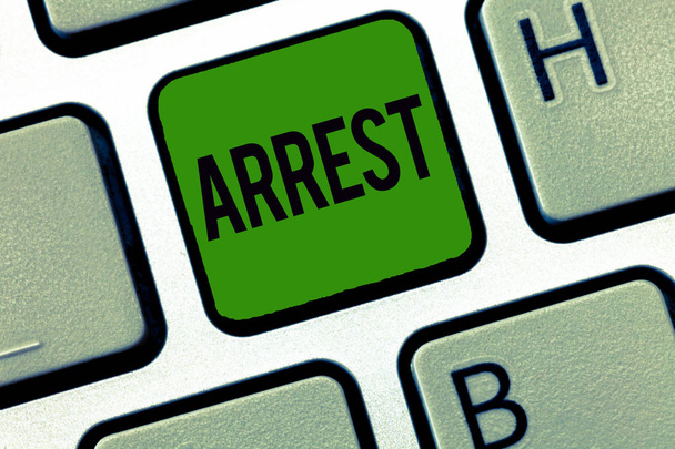 Word writing text Arrest. Business concept for seize someone by legal authority and take them into custody - Photo, Image