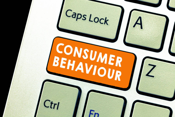 Κείμενο πινακίδα που δείχνει την συμπεριφορά των καταναλωτών. Εννοιολογική φωτογραφία αποφάσεις που οι άνθρωποι κάνουν να αγοράσει ή να μην αγοράσει ένα προϊόν - Φωτογραφία, εικόνα