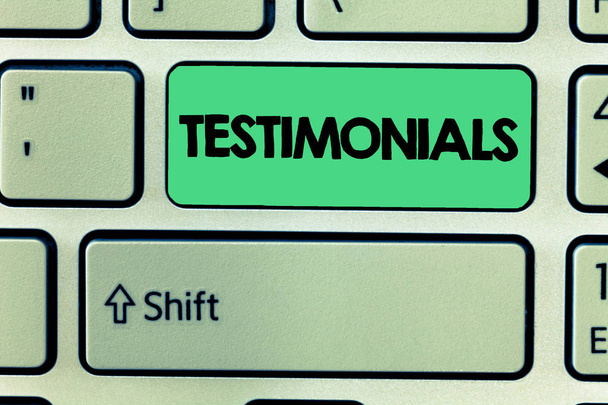 Word writing text Testimonials. Business concept for Formal statement testifying to someone qualifications - Photo, Image