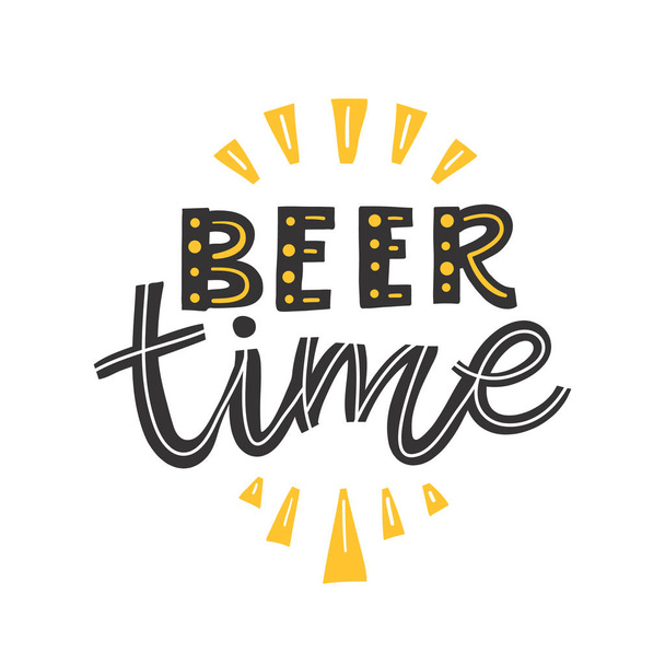 Vector Hand drawn illustration with lettering beer time isolated on white. - Vettoriali, immagini