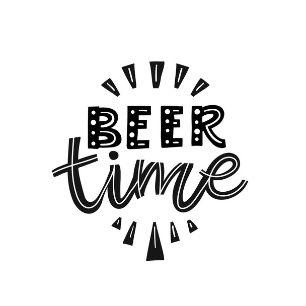 Vector Hand drawn illustration with lettering beer time isolated on white. - Διάνυσμα, εικόνα