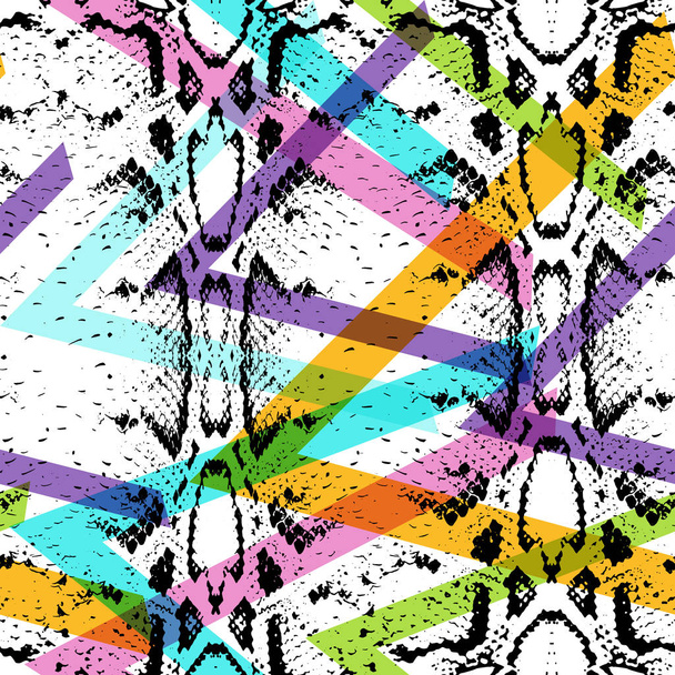 Snake skin texture seamless pattern. black magenta orange lilac pink purple blue beige print, Geo ethnic hipster backdrop modern trendy  Geometric abstract background for site, blog, fabric. Vector illustration - Vecteur, image