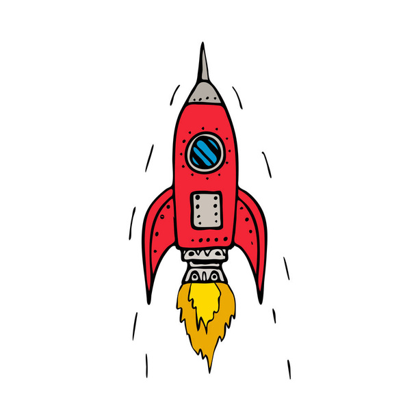 Малюнок ілюстрації стилю ескізу вінтажного ракетного корабля, що вибухає на ізольованому білому тлі
. - Вектор, зображення