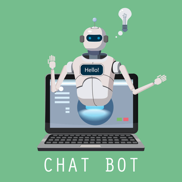 Chat Bot gratuit, robot assistance virtuelle sur ordinateur portable dire bonjour élément de site Web ou applications mobiles, concept d'intelligence artificielle illustration vectorielle de bande dessinée
 - Vecteur, image