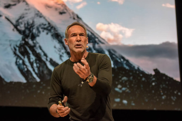 Frankfurt, Germany. 15th Sep, 2017. Mike Horn, swiss explorer, giving an inspirational talk titled "breaking through your comfort zone" at the first Mercedes Benz "me-convention", taking place at the the 67th IAA (Internationale Automobil Ausstellung - Φωτογραφία, εικόνα