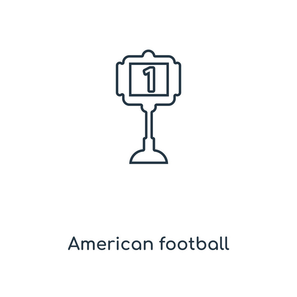 アメリカン フットボールは、コンセプト ライン アイコンを通知します。線形のアメリカン フットボールは、アウトライン シンボル デザインのコンセプトを通知します。Web とモバイルの Ui ・ Ux のこの単純な要素の図を使用できます。. - ベクター画像