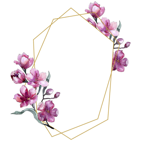 Aquarel boeket van roze bloem. Floral botanische bloem. Frame grens ornament vierkant. - Foto, afbeelding
