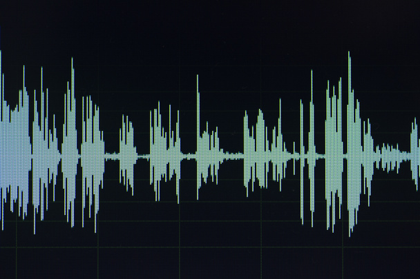 Audio Sound Wave Studio Bearbeitung Computerprogramm Bildschirm zeigt Sounds auf dem Bildschirm von Vocal Recording von Voiceover. - Foto, Bild