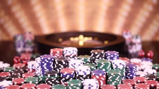 Roulette wheel running in a casino, Poker Chips - Footage, Video