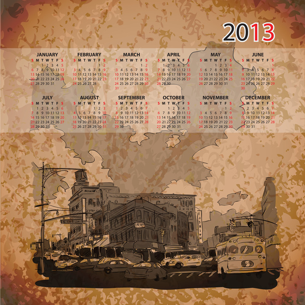 Vector calendar 2013 with cityscape illustration - Vector, Image