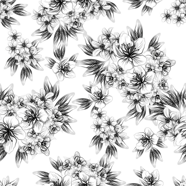 Seamless vintage style flower pattern. Floral elements in black and white. - Vektor, kép