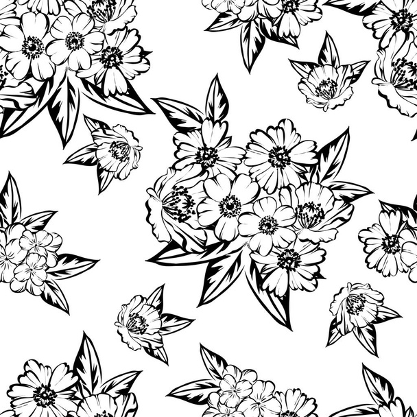 Απρόσκοπτη στυλ vintage λουλούδι μοτίβο. Floral στοιχεία σε μαύρο και άσπρο. - Διάνυσμα, εικόνα