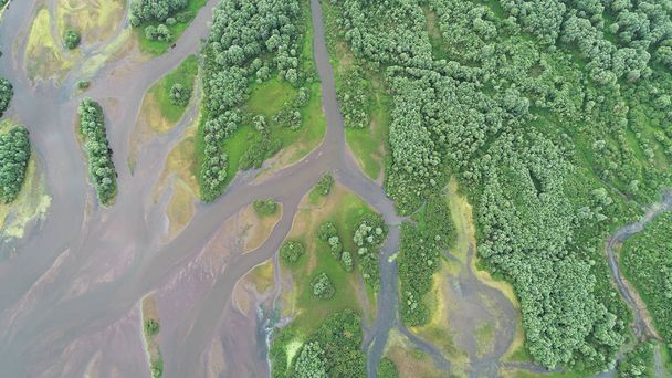 Εναέρια τοπίο από το drone του δέλτα του ποταμού - Φωτογραφία, εικόνα