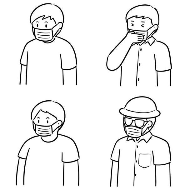 vector set of people using medical protective mask - Vektör, Görsel