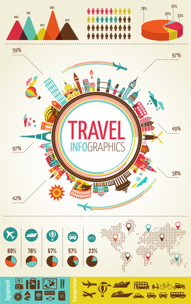 Travel and tourism infographics with data icons, elements - Vector, Image