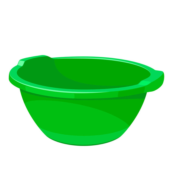 Green plastic empty wash basin. Water tank for washing clothes, dishes and cleaning. Isolated on white background. EPS10 vector illustration. - Vector, Image
