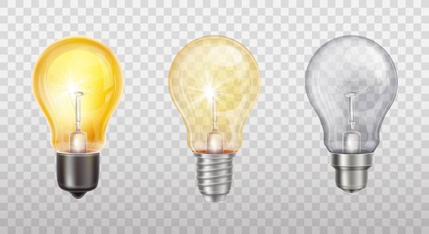 Vector incandescent lamps, electric light bulbs - Вектор,изображение
