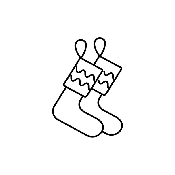 Черно-белая векторная иллюстрация рождественских чулок. Линия иконки дизайна интерьера продукта. Декоративные праздничные носки для дома. Изолированный объект на белом фоне
.  - Вектор,изображение
