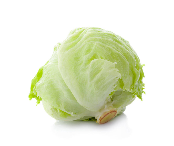 Green Iceberg lettuce on White Background - Фото, изображение