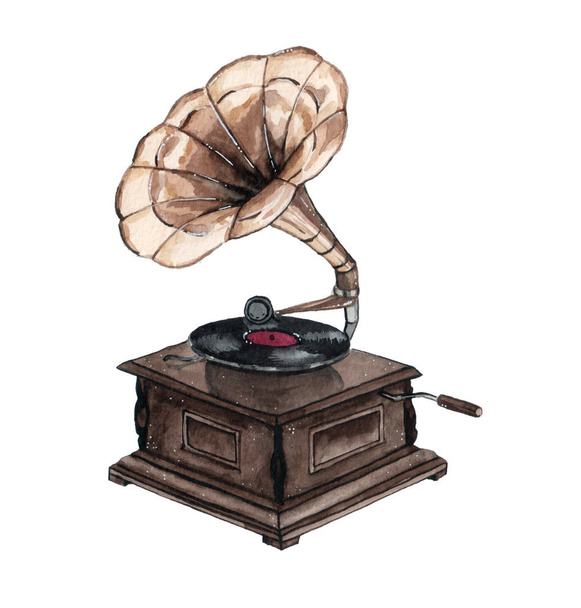 Acquerello grammofono vintage isolato su sfondo bianco
. - Foto, immagini