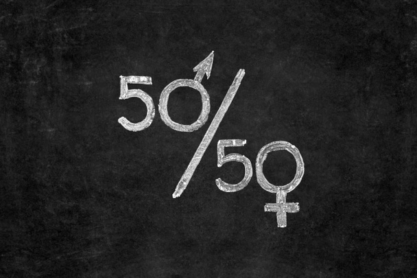 Gender equality icon / symbol / sign on blackboard. Male gender is equal female gender. - Photo, Image