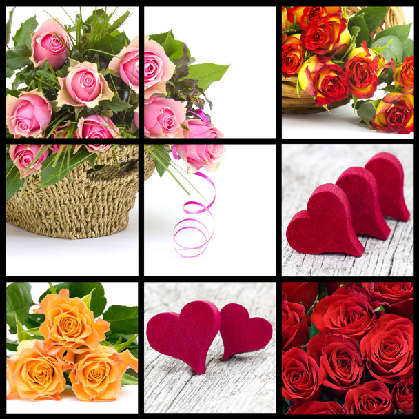 színes rózsák és szívek - kollázs - Fotó, kép
