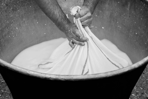 Сыроделы, показывающие процесс производства сыра из молока
 - Фото, изображение