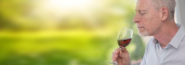 Starší muž ochutnávka červeného vína - Fotografie, Obrázek